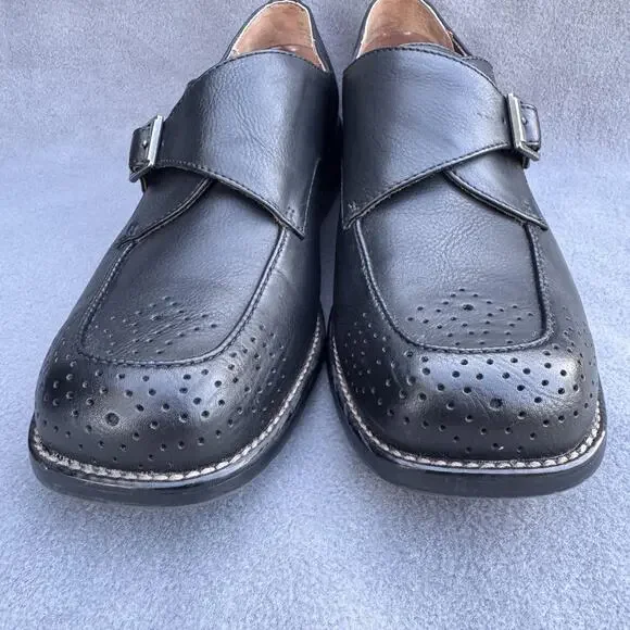 Korks Theodore Monk Shoes Womens Size 8 Black Strap Buckle Block Heel Wingtip - Picture 4 of 10